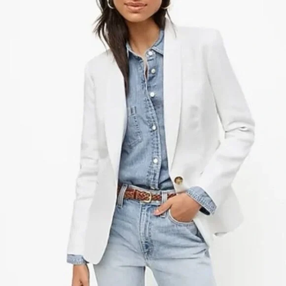 J. Crew Classic White Blazer Linen-Cotton one-button Size 8 - Picture 1 of 15